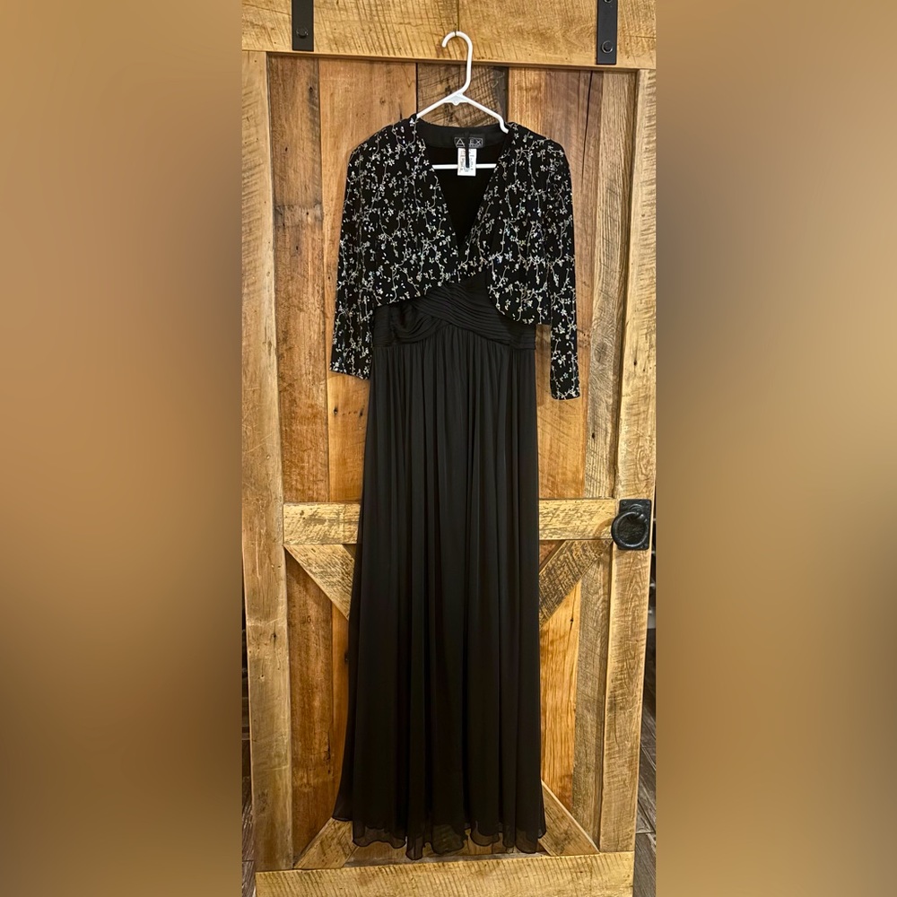 Alex Evenings formal LONG dress with Bolero style jacket;lined - BLACK - size 8